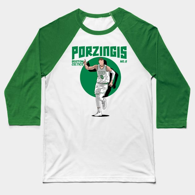 Kristaps Porzingis Comic Style Art Baseball T-Shirt by Luna Illustration